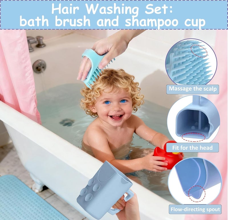 XHMAXE Portable Hair Washing Station,Silicone Hair Washing Basin for Toddlers,Children & Teens,Stable Sink/Bathtub Shampoo Buddy, Attached Shampoo Brush and Baby Bath Rinse Cup(Bule) - Image 2